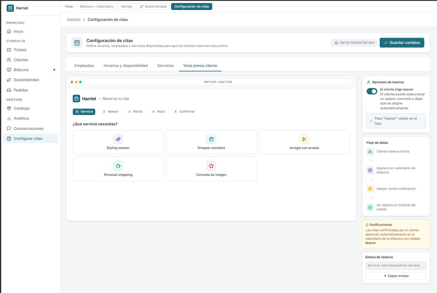 Wapping Manager: Clienteling appointment settings