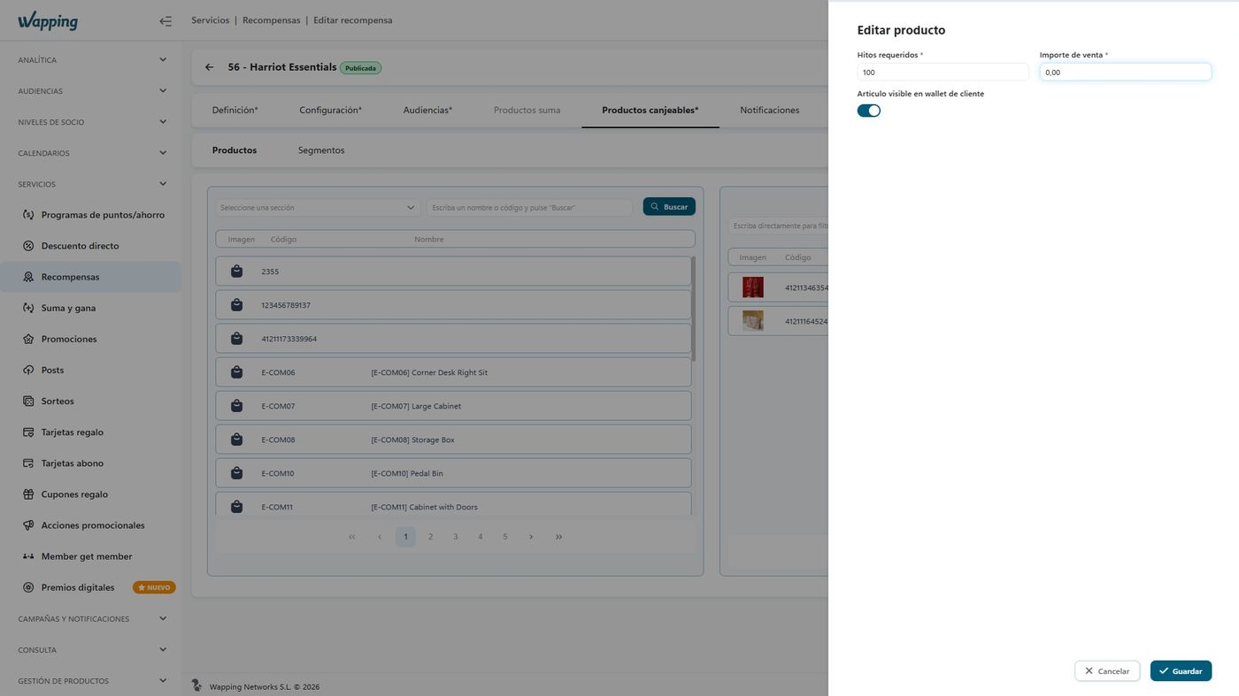 Wapping Manager: editing a reward